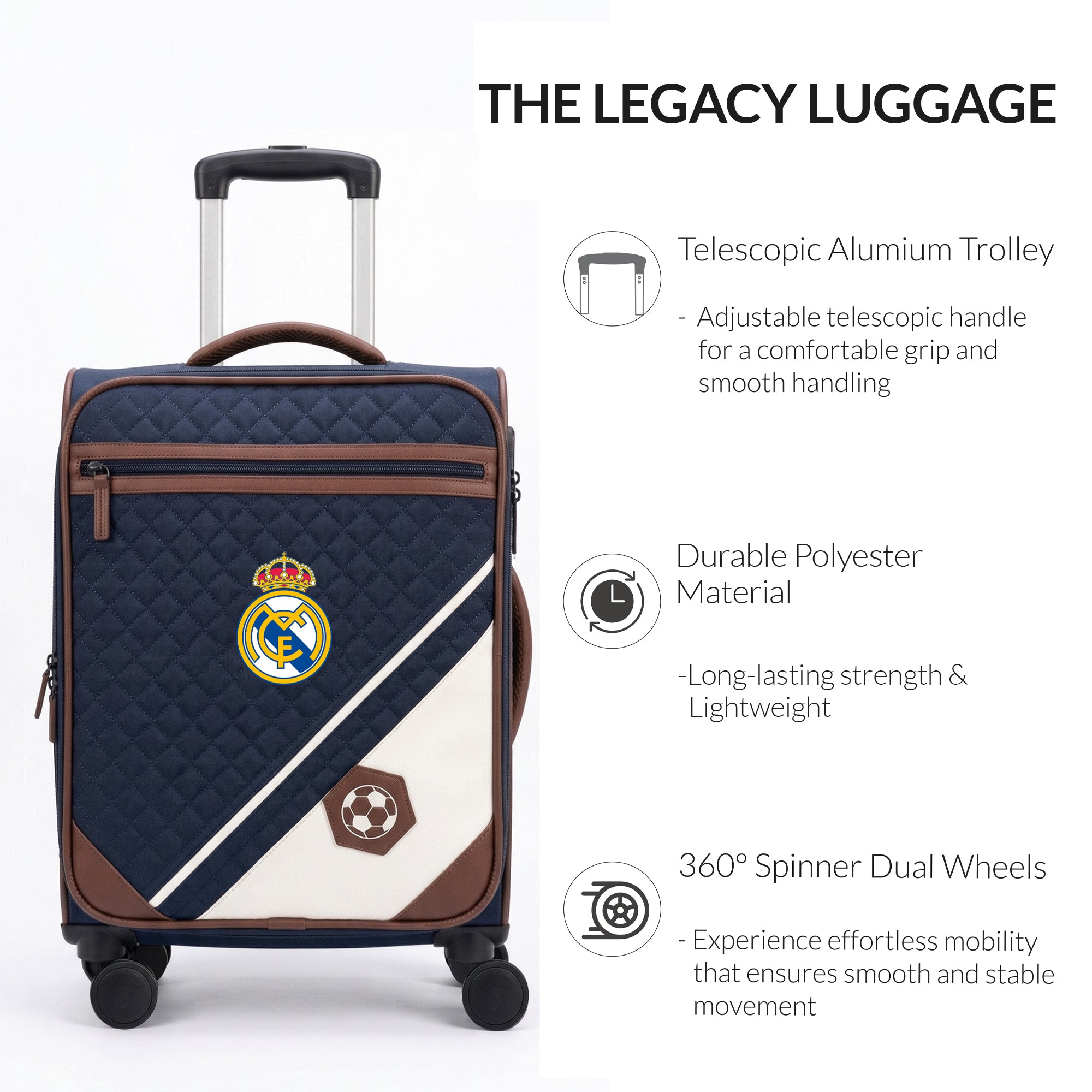 Lightweight polyester trolley bag with 360-degree spinner wheels
