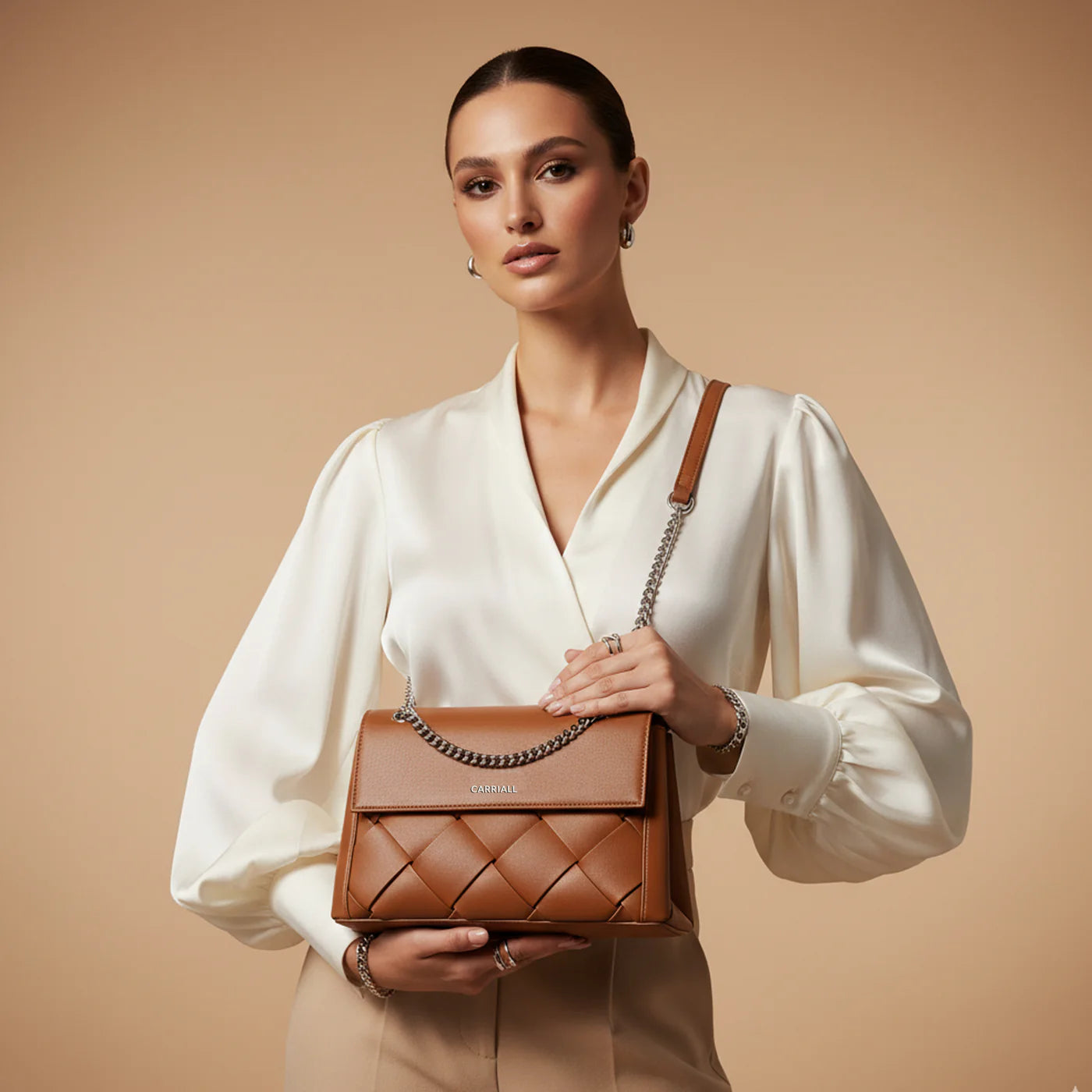 premium brown women’s shoulder bag with efficient storage compartments