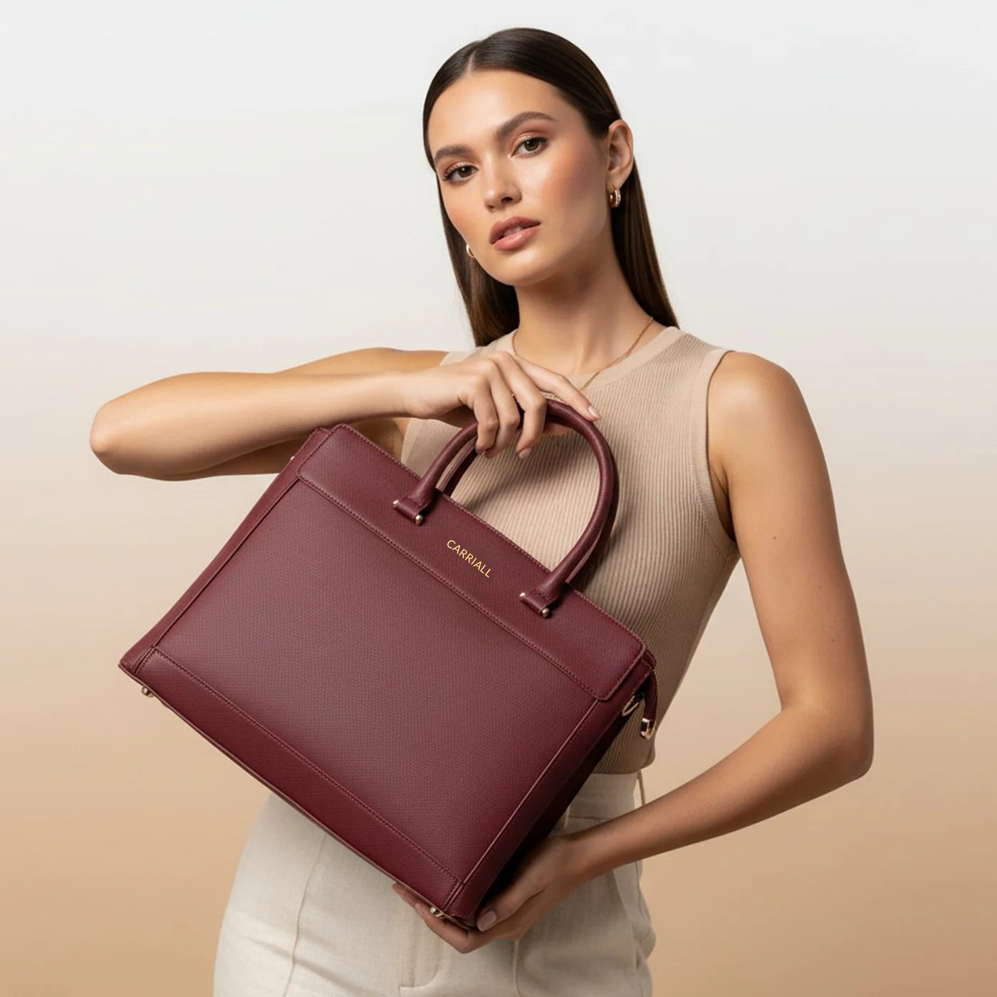 carriall wine red vegan leather tote bag for elegant office styling