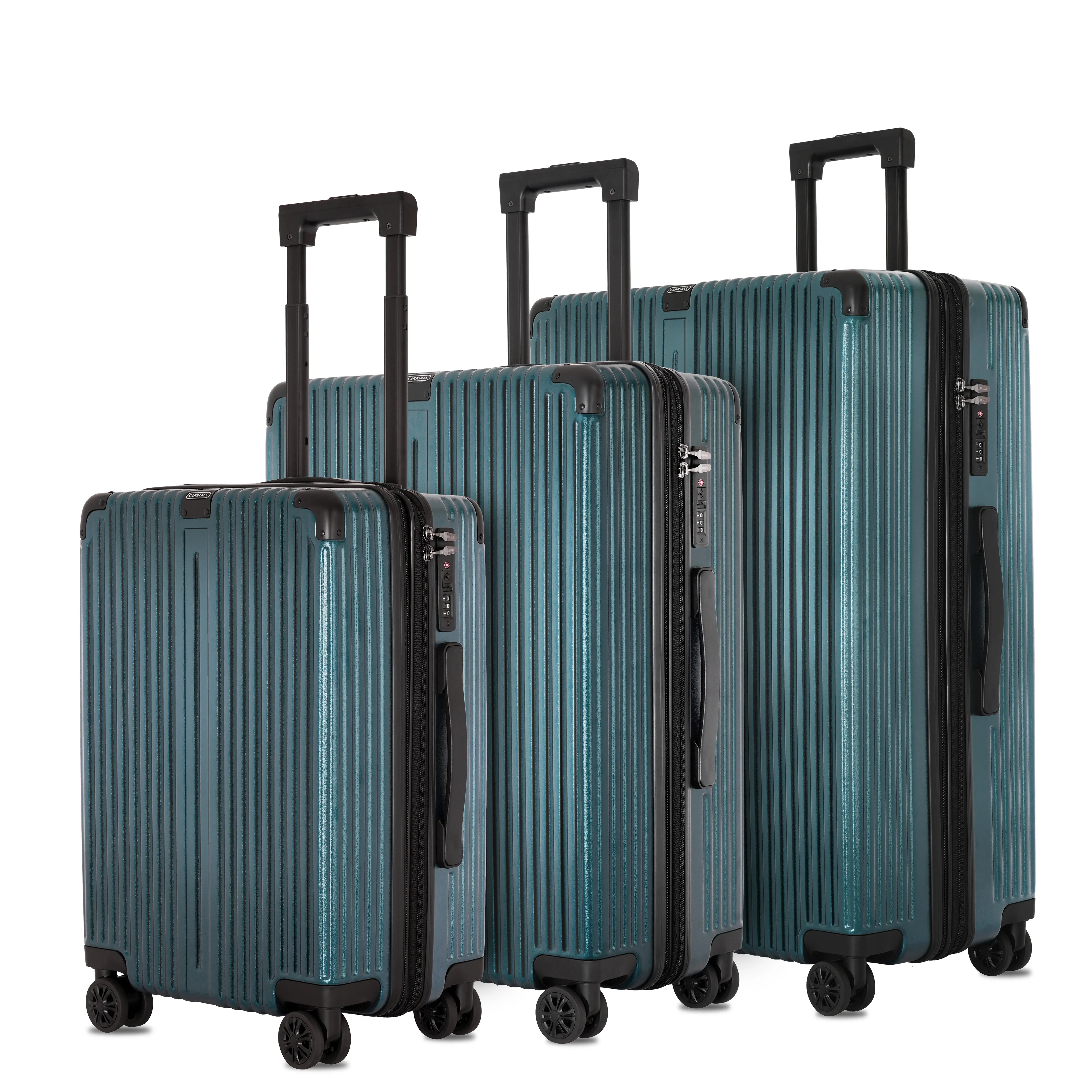 Meta Luggage Collection Set of 3, dark teal trolley suitcase set with 360 spinner wheels by Carriall