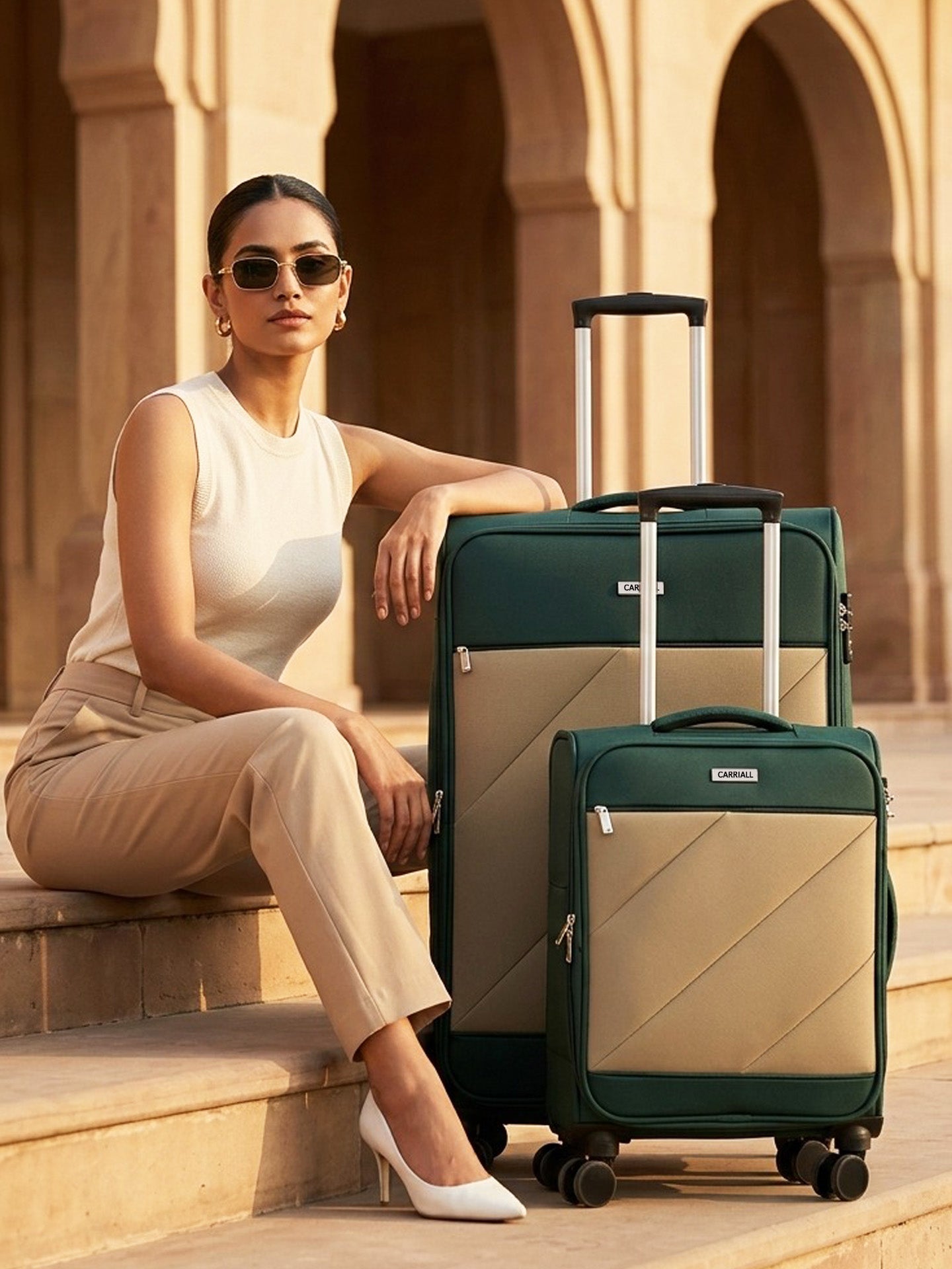 SLASH Luggage Set of 2, green cabin and large suitcase pair for flexible travel by Carriall