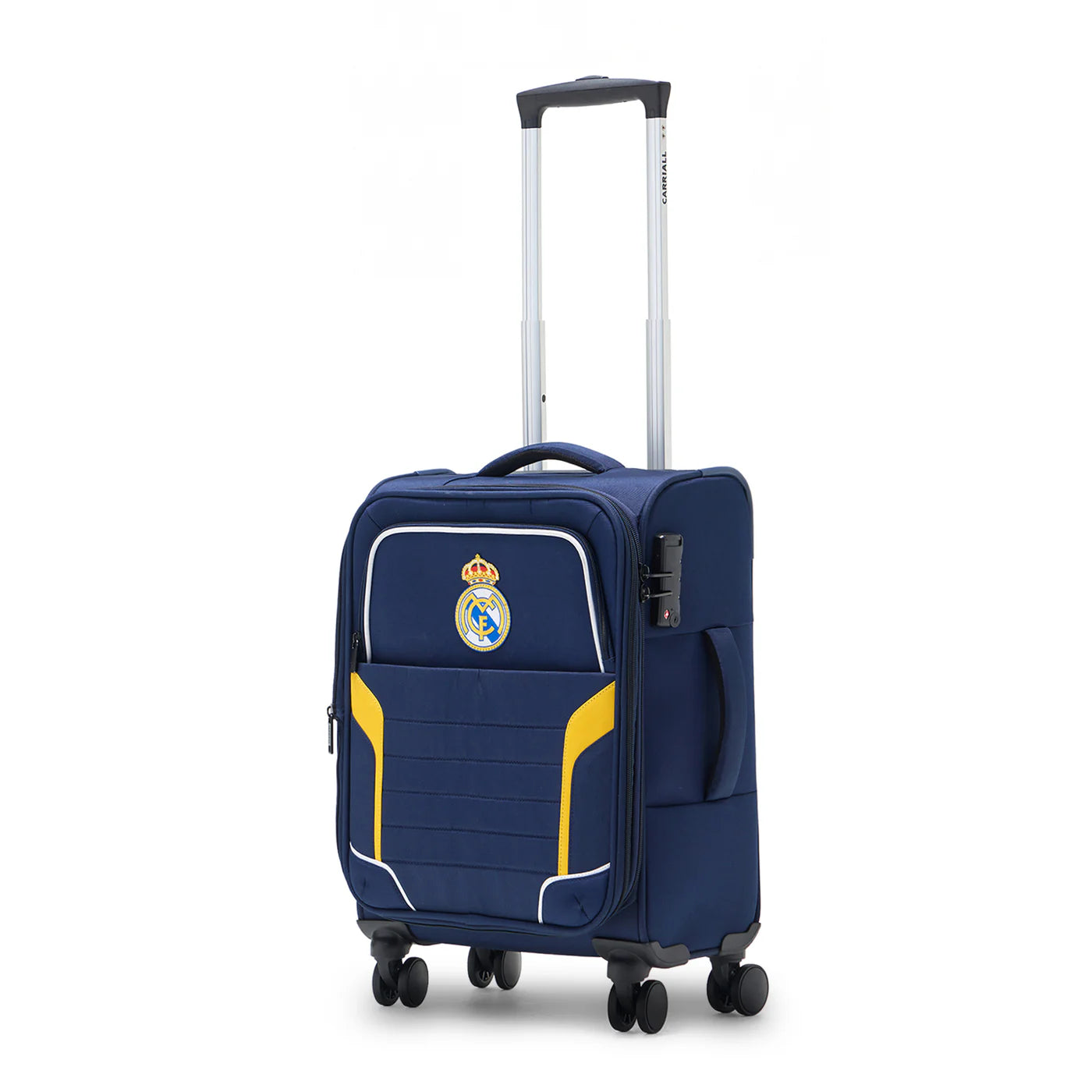 Real Madrid travel suitcase with Madridista embroidery and front quick-access pocket