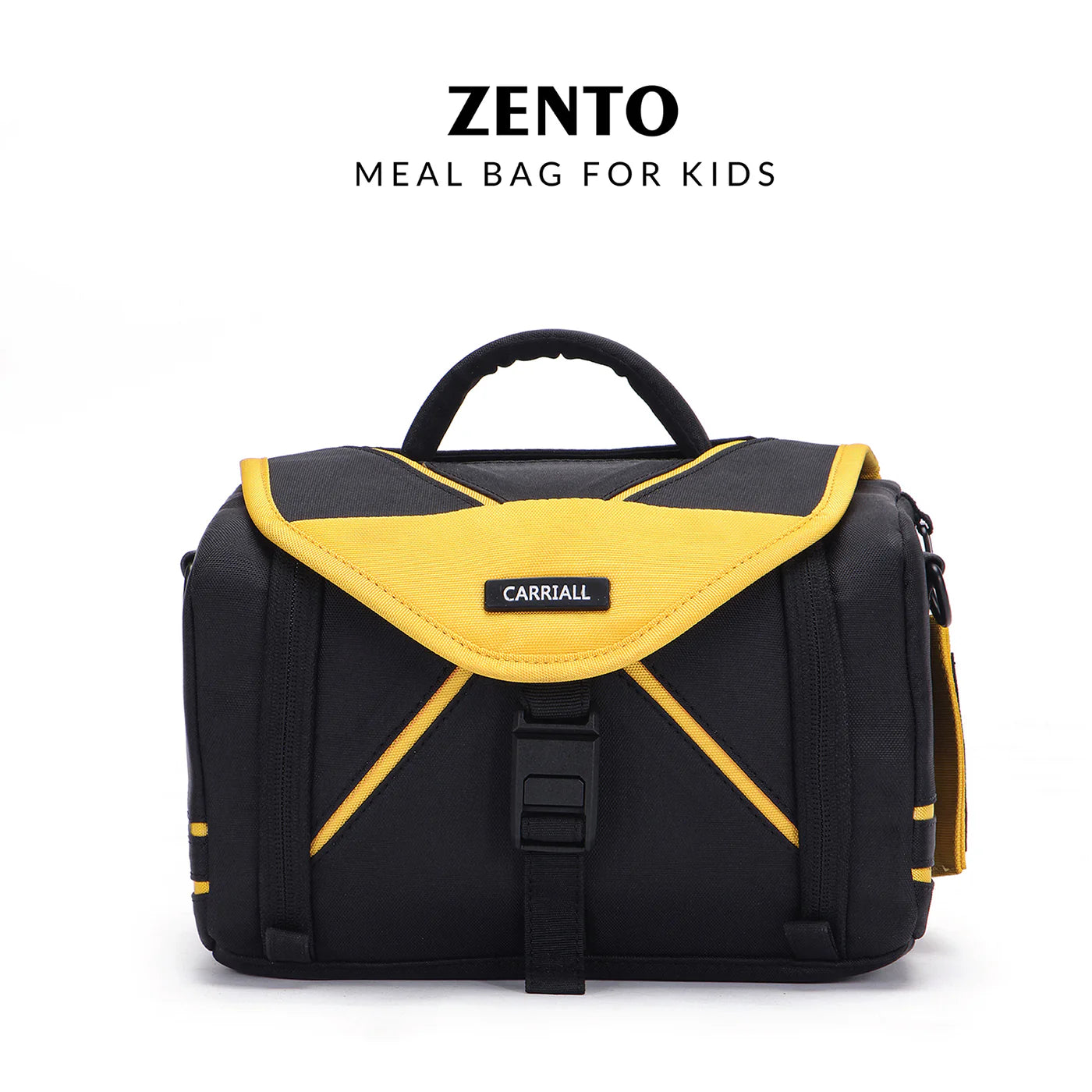 Zento Kids Lunch Bag, black and yellow customised tiffin bag for school and daycare by Carriall