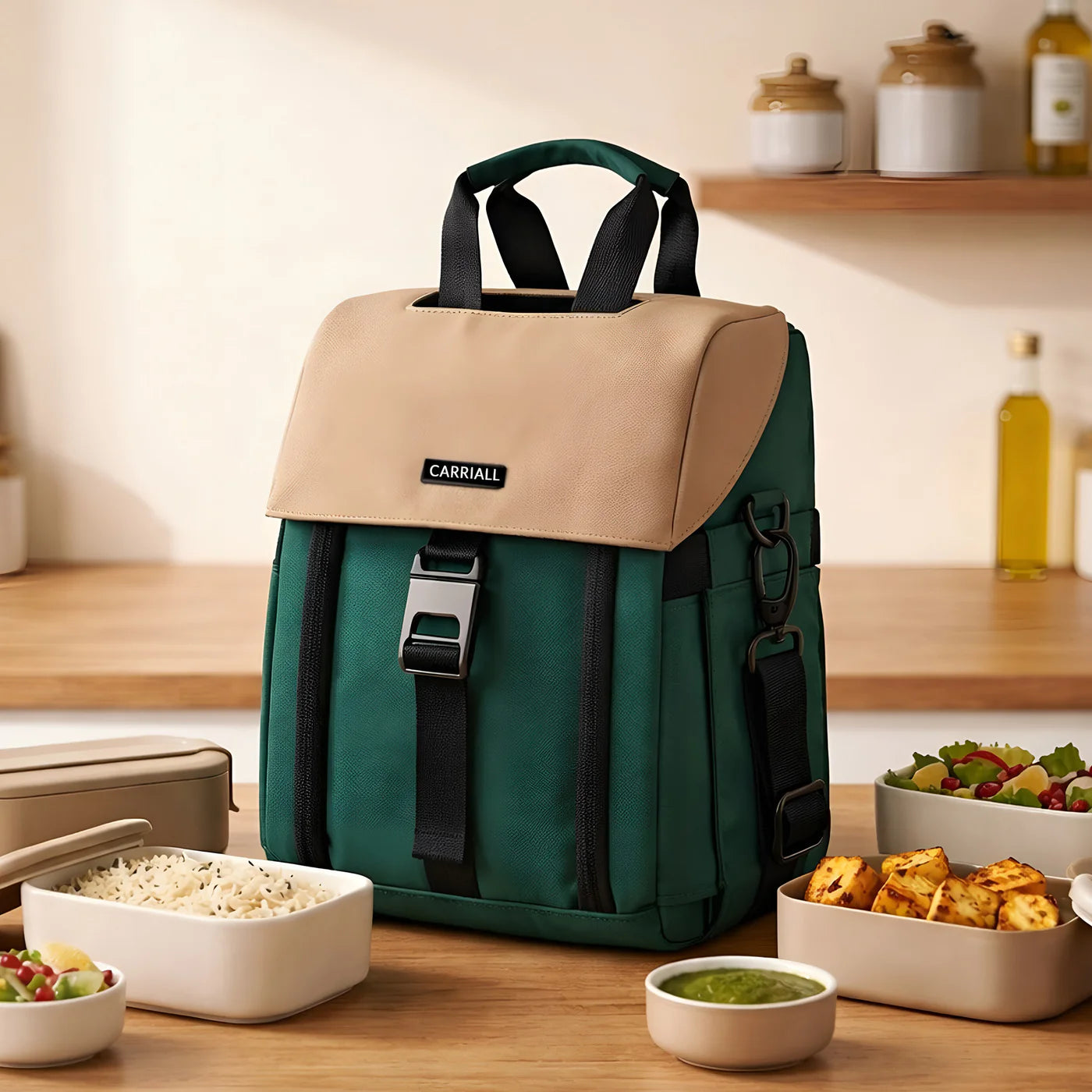 Nova Premium Lunch Bag, dark teal lunch carrier with magnetic closure flap by Carriall