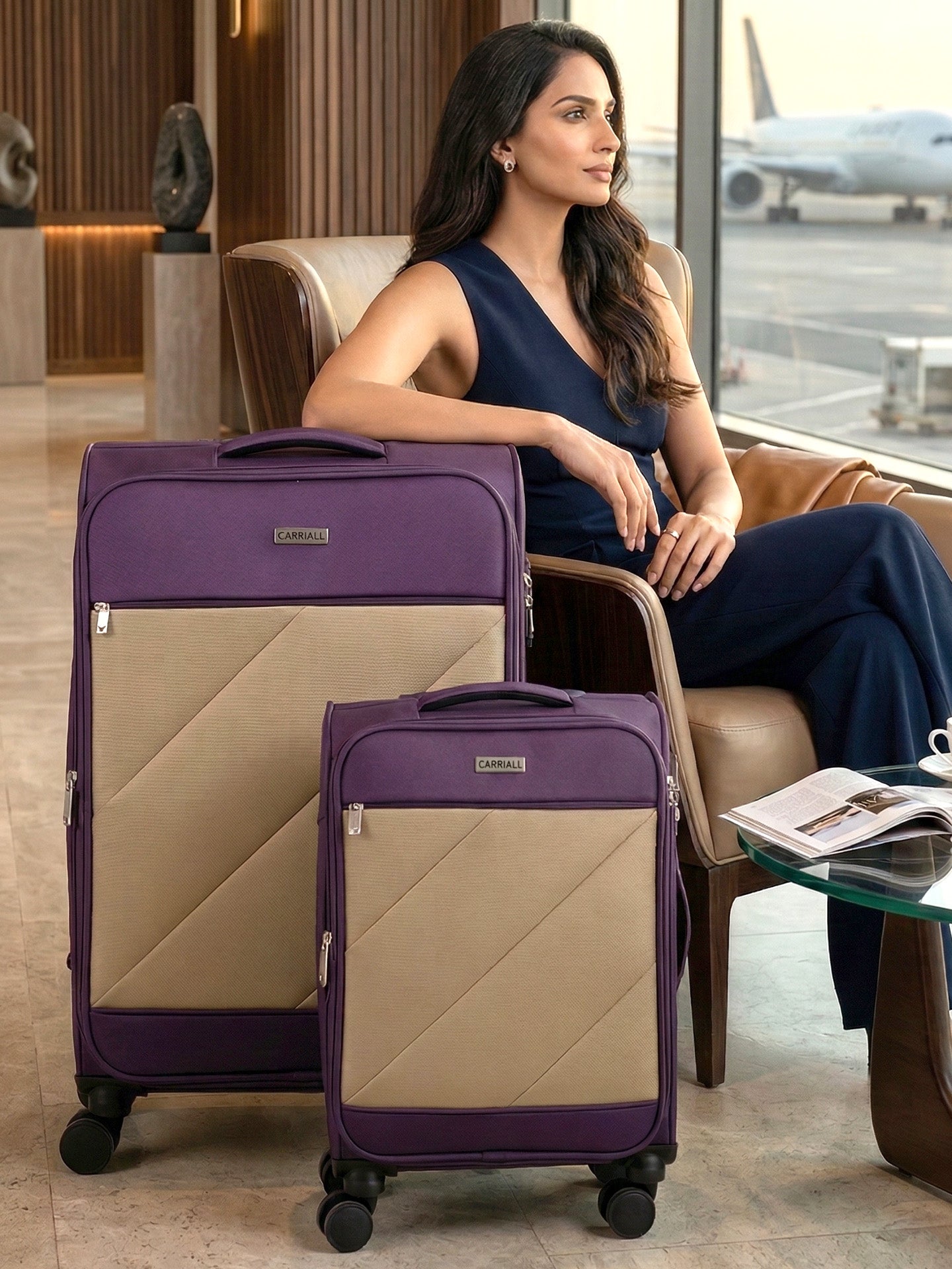 SLASH Luggage Set of 2, purple versatile suitcase combo for cabin and check-in use by Carriall
