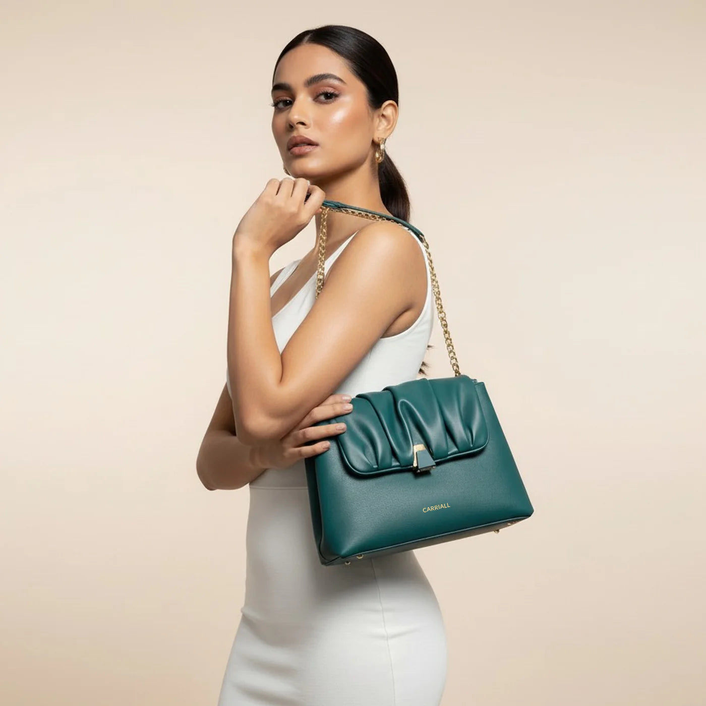 Bella Shoulder Bag, teal everyday shoulder bag with magnetic closure and zip pocket by Carriall