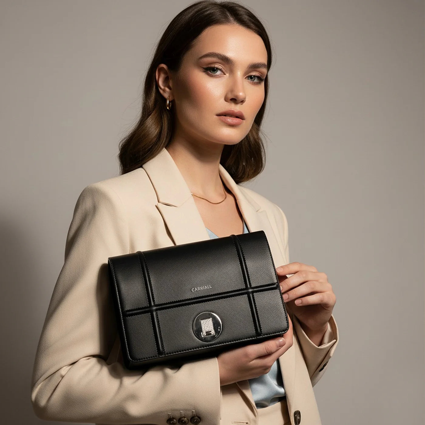 Fable Shoulder Bag, black women’s shoulder bag with chain strap and mini wallet for daily use by Carriall