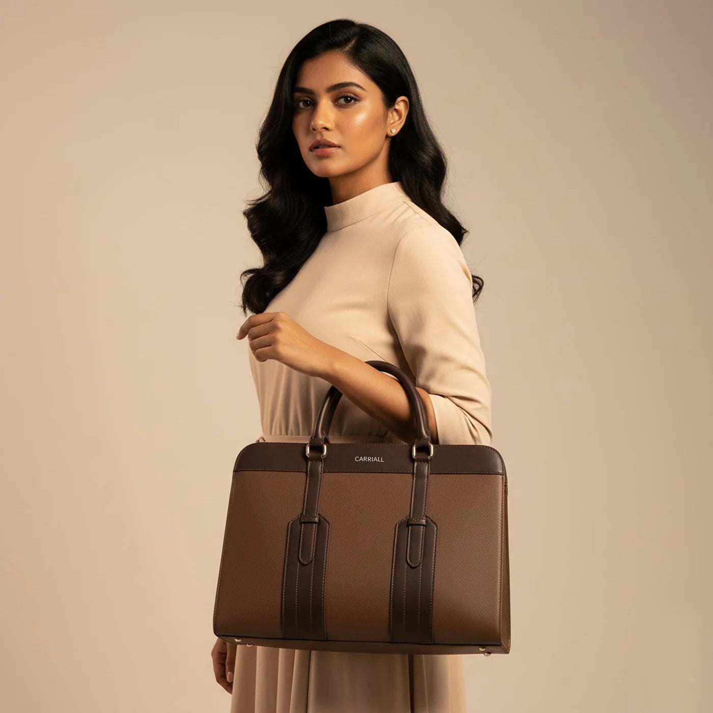 carriall hazel caramel brown tote bag with premium textured finish