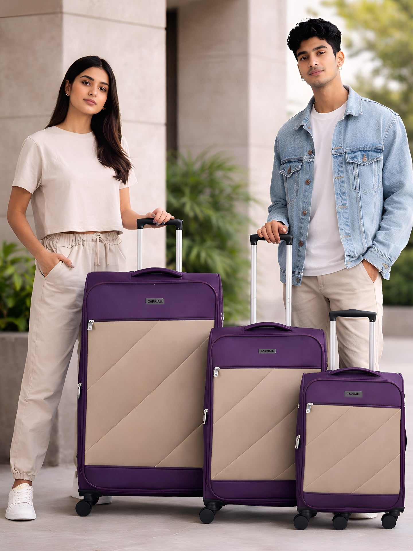 SLASH Luggage Set of 3, purple mobile storage trunks with smooth rolling base by Carriall