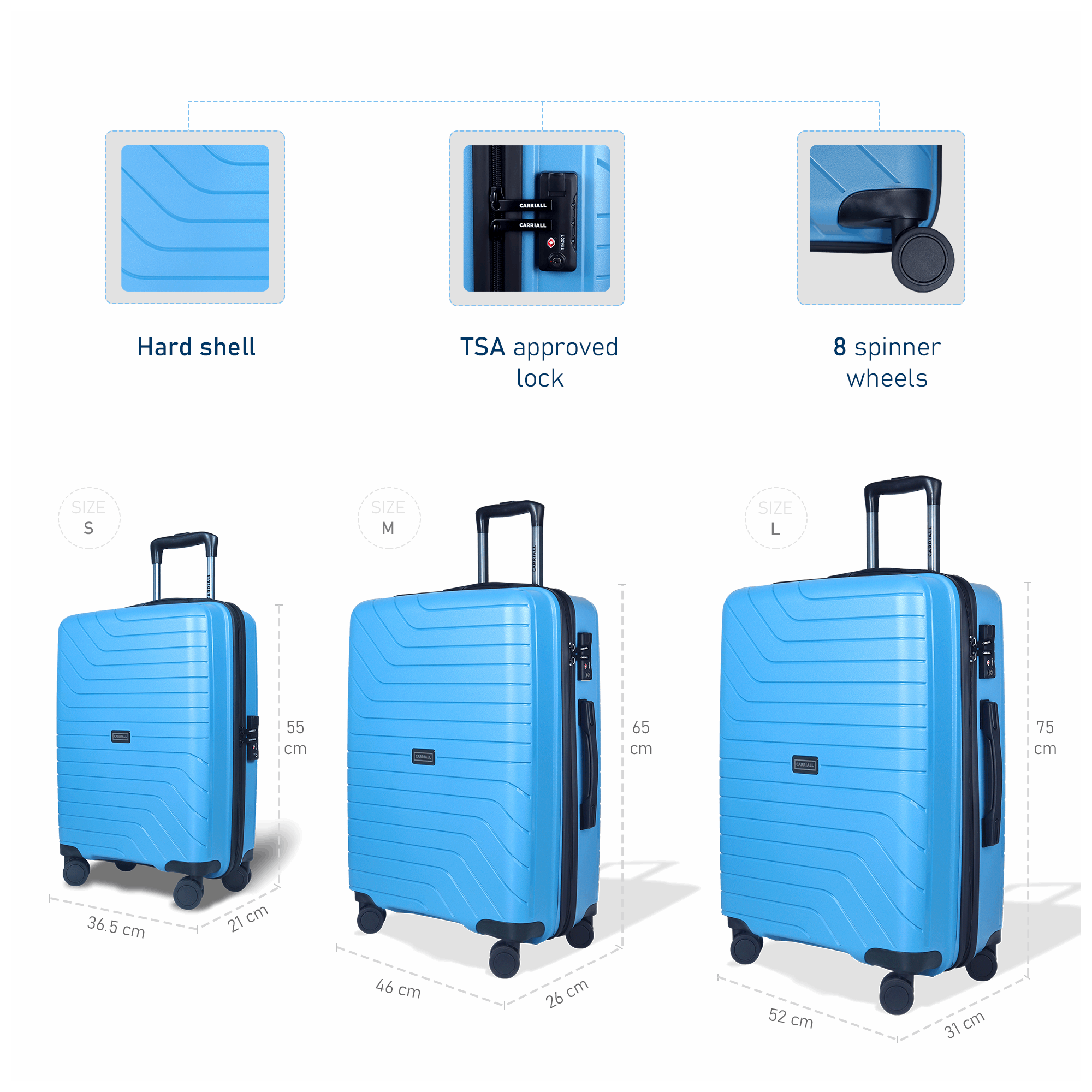 Buy Carriall Navy Blue 8 Wheel Medium & Small Hard Checked Luggage cm at  Best Price @ Tata CLiQ