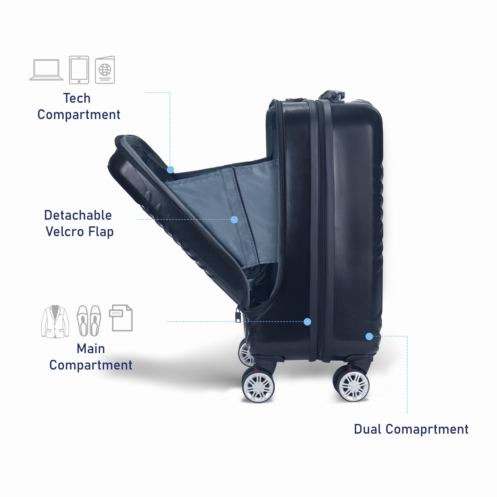 Cabin luggage with detachable laptop cheap case